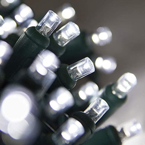 Small LED mini lights on a green wire, the format used for wrapping trees