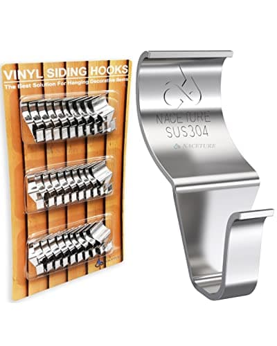 Metal hooks of the type used to hang lights from siding