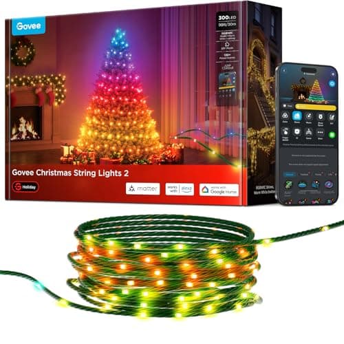 Color-changing string lights on the outside of a house