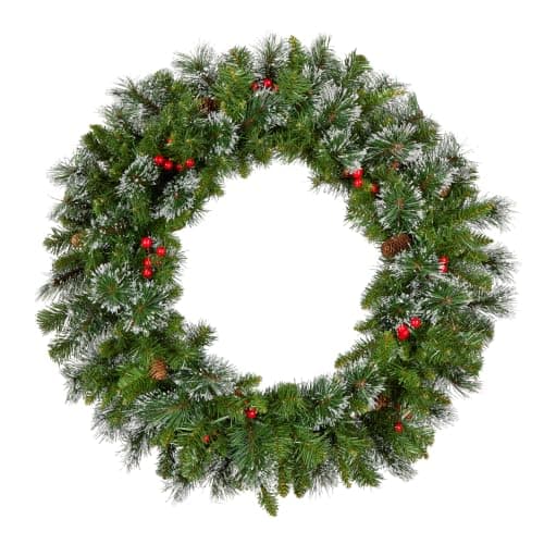 Battery-powered warm white LEDs, the light source this wreath uses