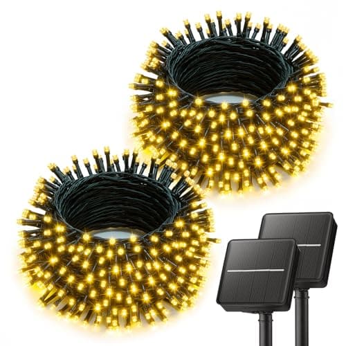 Solar-powered garden lights in a yard