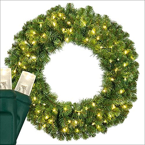 A house exterior in winter, the exposure a commercial-grade wreath is built for