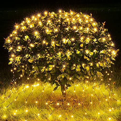 Mesh lights covering low shrubs