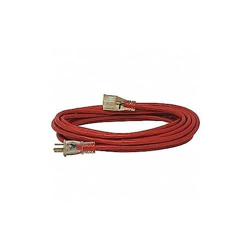 A coiled outdoor-rated extension cord