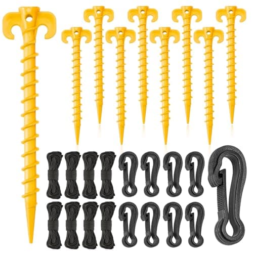 A kit of stakes, ropes and hooks for anchoring decorations